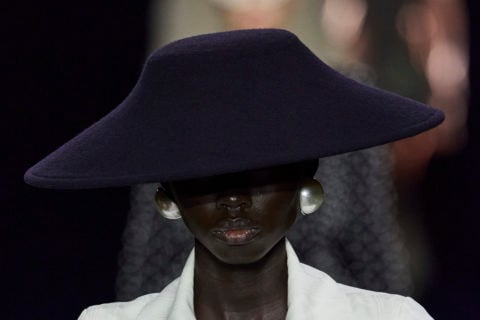 Model at Balmain F23 wearing silver earrings