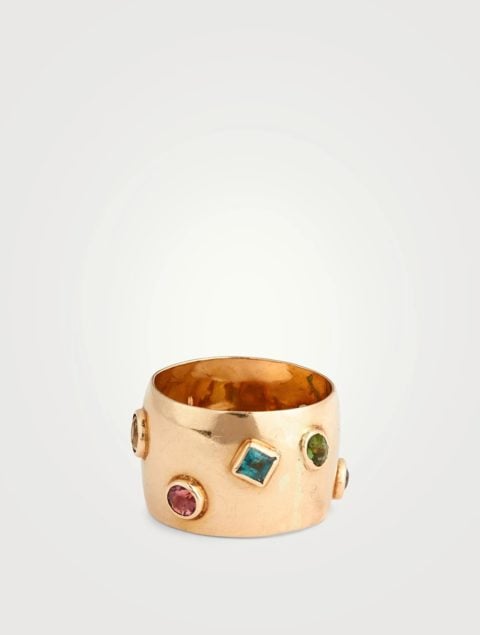 NOAHNOAHNOAH Vintage 14K Gold Multi-Gemstone Cigar Band Ring, mindful gifts