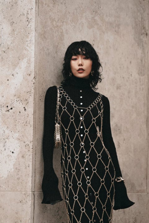 VOILA_AskAnnika_09_1224 woman in a beaded mesh dress
