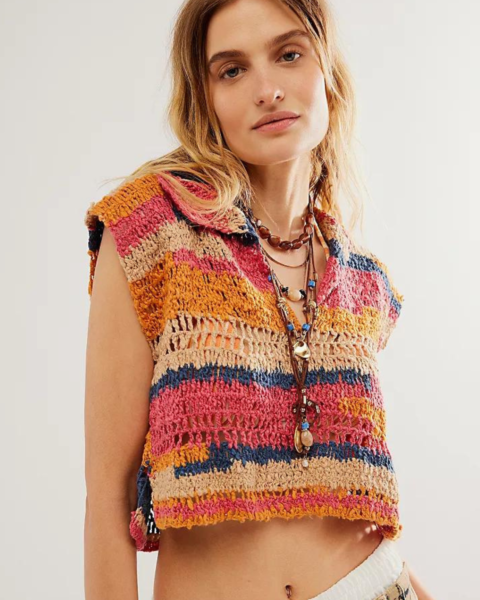 free people morgan polo crochet tops