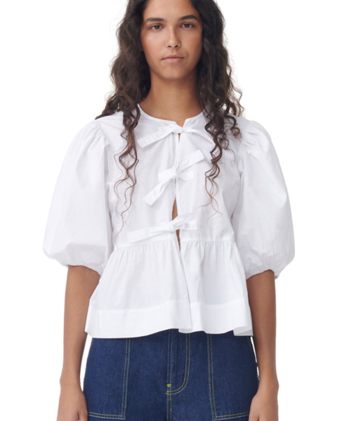 Ganni tie blouse peplum tops
