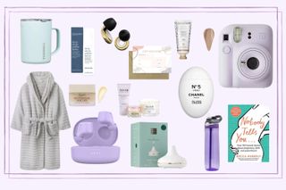 Collage showing some of the best gifts for new mums — including a dressing gown, water bottle, book and more