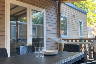 The deck of the writer's Eurocamp holiday home