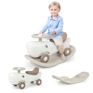 Costway 3 in 1 Ride on Push Car, Convertible Rocking Horse With Detachable Balance Board, Anti-Slip Eva Strips, Toddler Rocker Sliding Toy for Boys Girls (white)