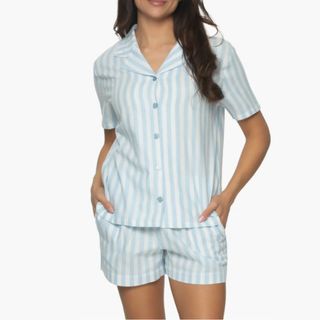 blue pinstripe pyjama set