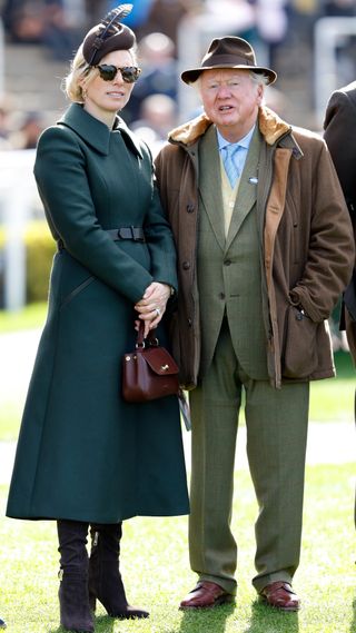 Zara Tindall and Lord Anthony Bamford attend day 4 'Gold Cup Day' of the Cheltenham Festival at Cheltenham Racecourse on March 15, 2024