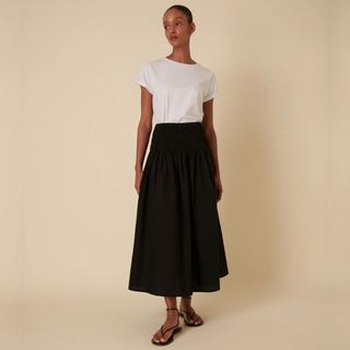 black drop waist midi skirt