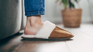 woman wearing slippers