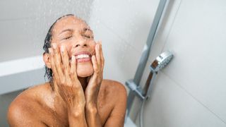 woman showering