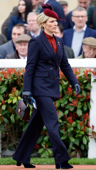 Zara Tindall attends day 2 'Style Wednesday' of the Cheltenham Festival at Cheltenham Racecourse on March 13, 2024