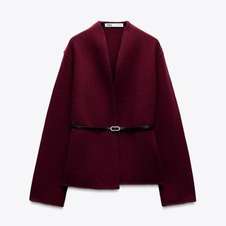 Zara Burgundy Wool Belted Jacket