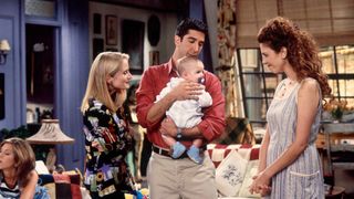 Carol Willick (Jane Sibbett), Ross Gellar (David Schwimmer) and Susan Bunch (Jessica Hecht) with baby Ben.
