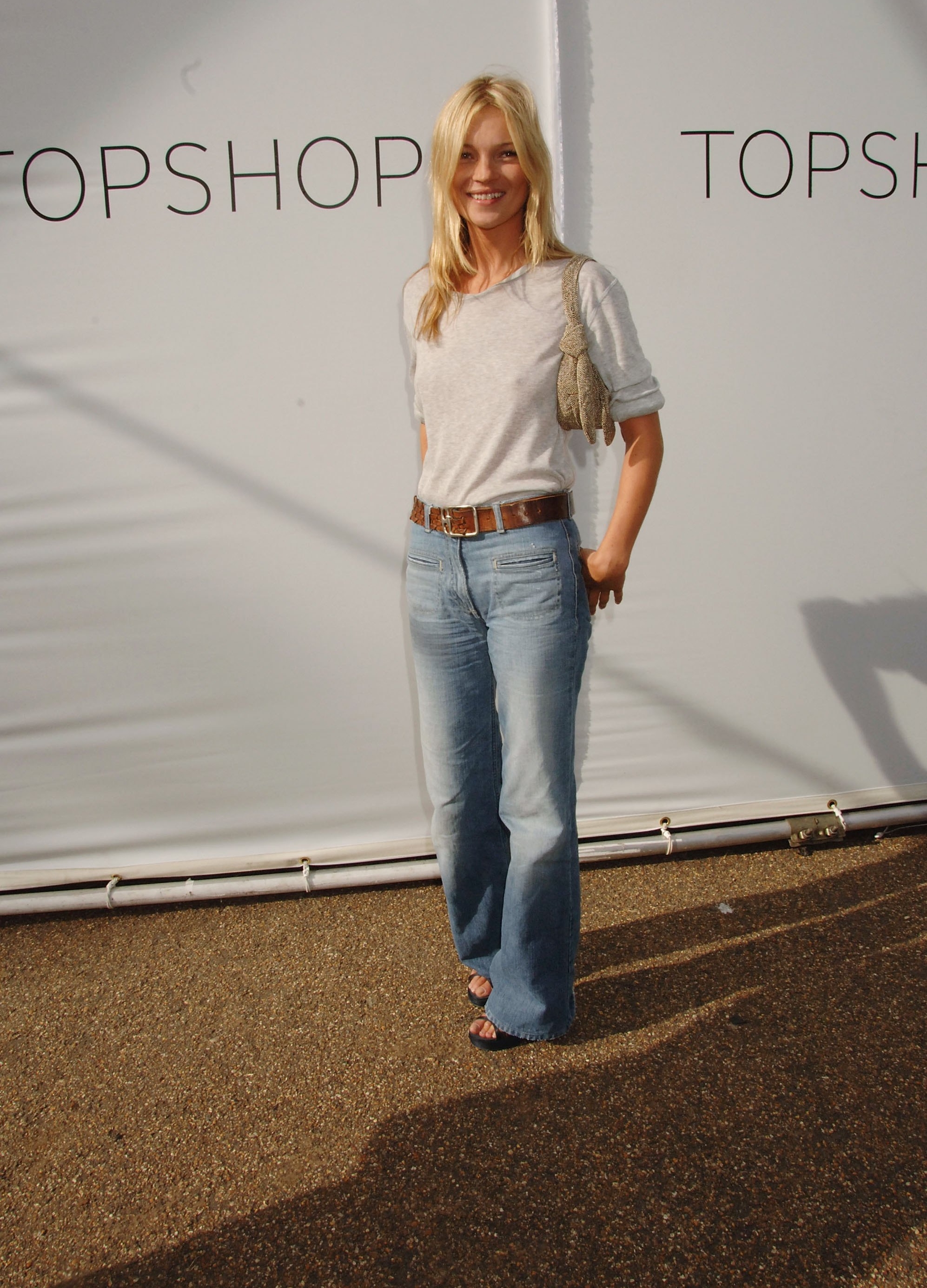 Kate Moss in grey t-shirt and jeans