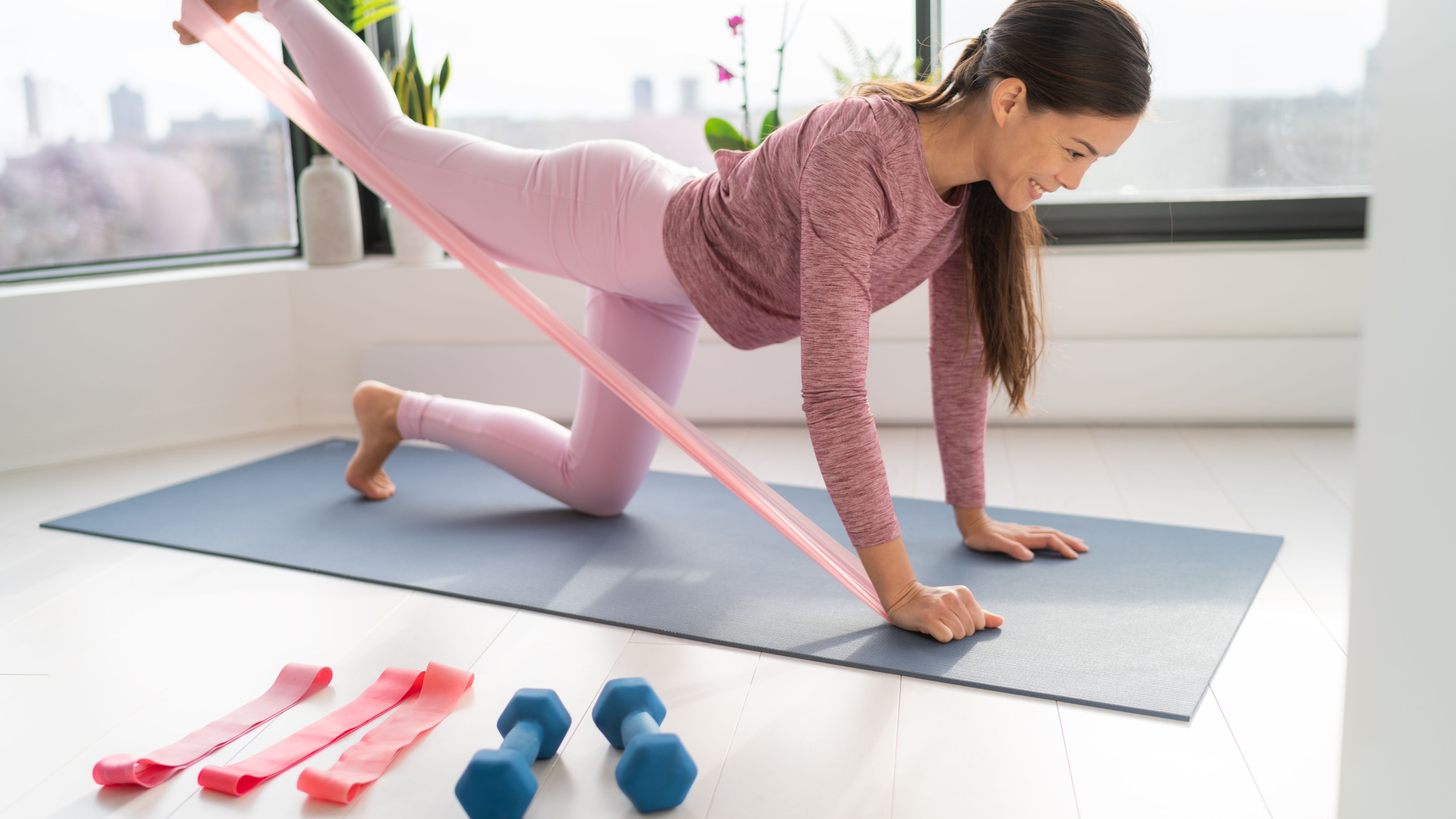 woman using resistance bands