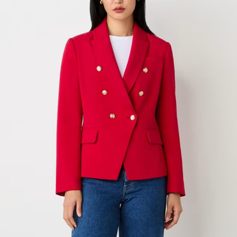 a model wearing finery london red blazer