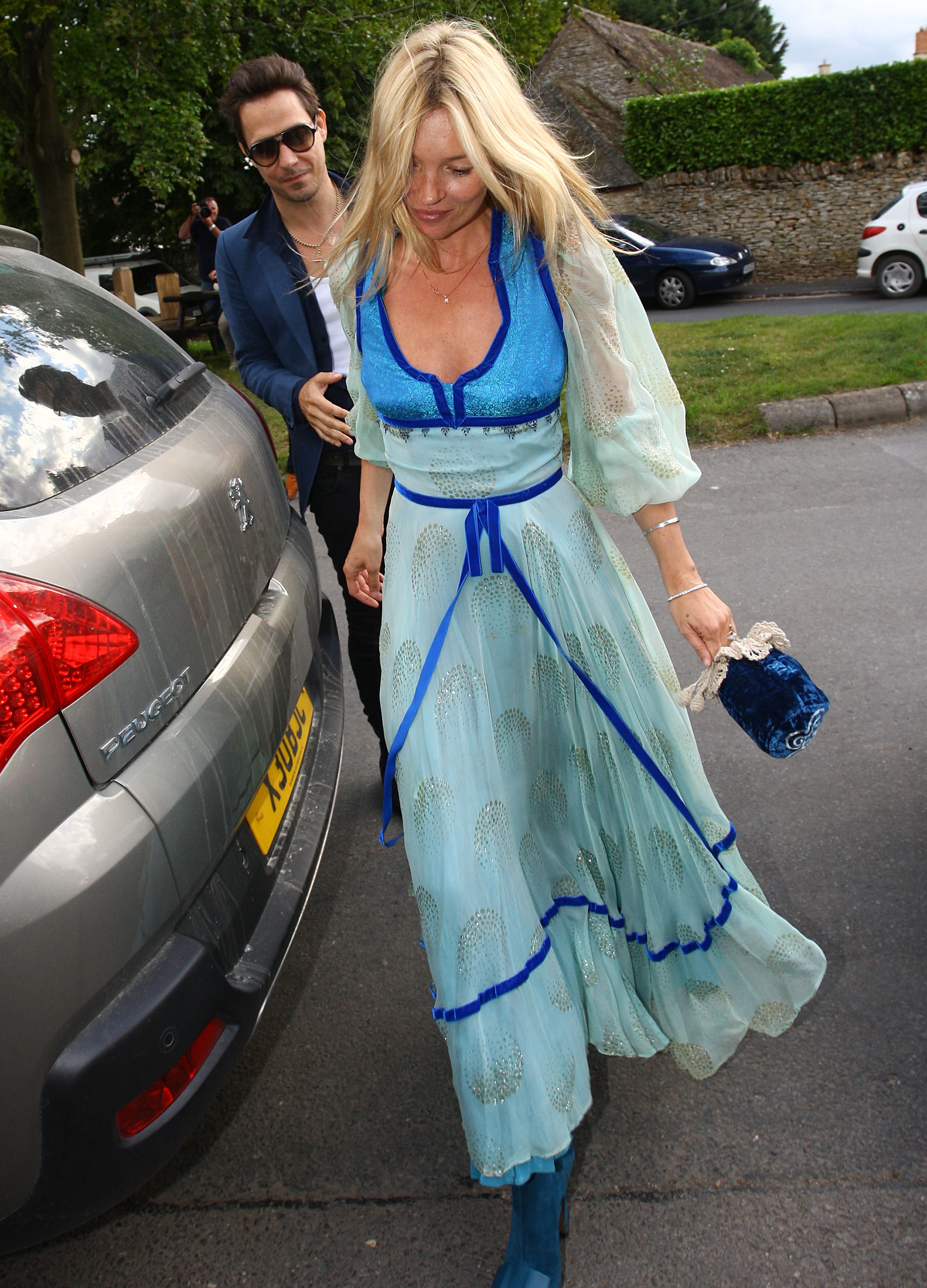 Kate Moss in blue boho dress