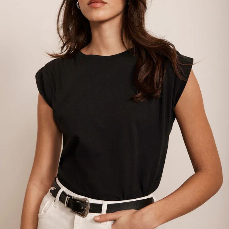 Mint Velvet , Black Extended Shoulder Tshirt
