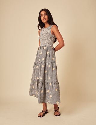 Black Gingham Embroidered Charlie Midi Dress