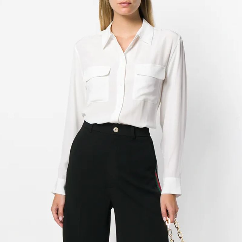 Equipment Signature slim-fit silk shirt on model 