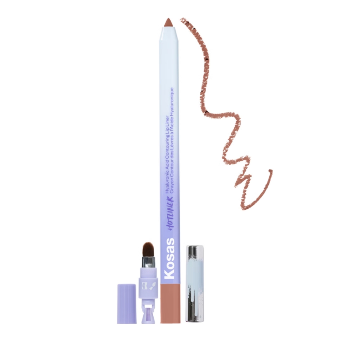 A product shot of the Kosas Hotliner Hyaluronic Acid Contouring Lip Liner , pictured on a white background