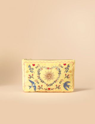 Yellow Embroidered Pouch