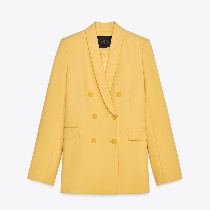 a bright yellow tailored blazer from zara