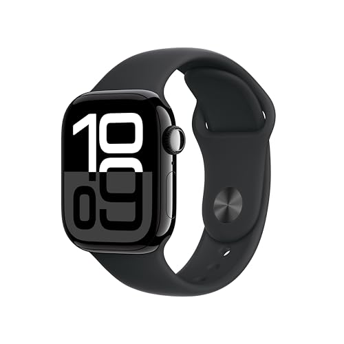 Apple Watch Series 10 Gps 42 Mm Smartwatch With Jet Black Aluminium Case With Black Sport Band - S/m. Fitness Tracker, Ecg App, Always-On Retina Display, Water Resistant