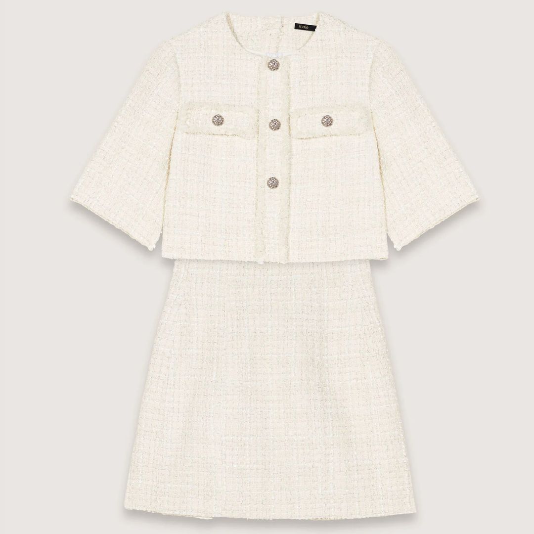 Maje 2-in-1 Ecru Tweed Dress