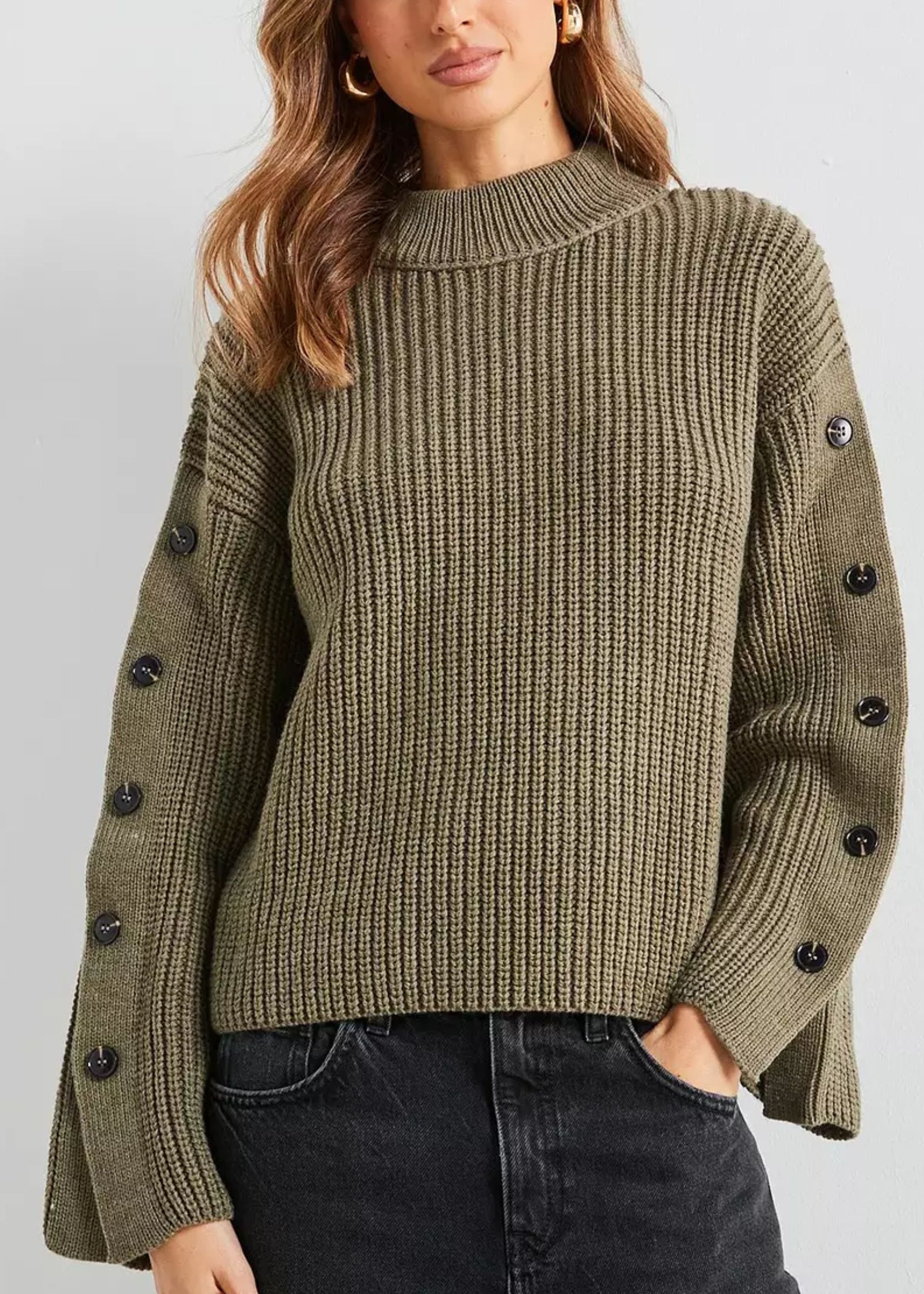 MangoButton Detail Knit Sweater on model 