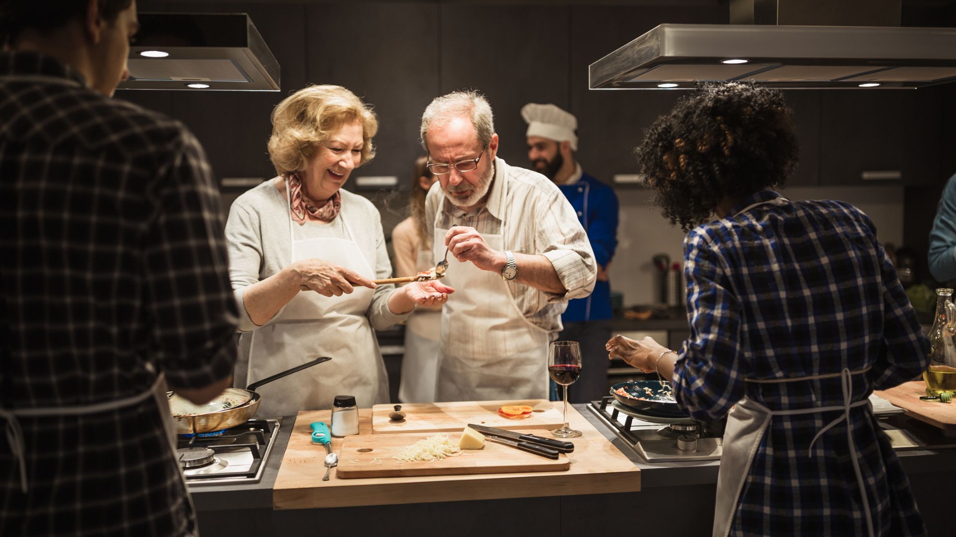 A couple on a cookery class