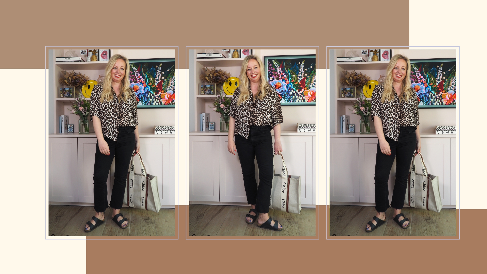 composite image of Antonia Kraskowski wearing a leopard print top