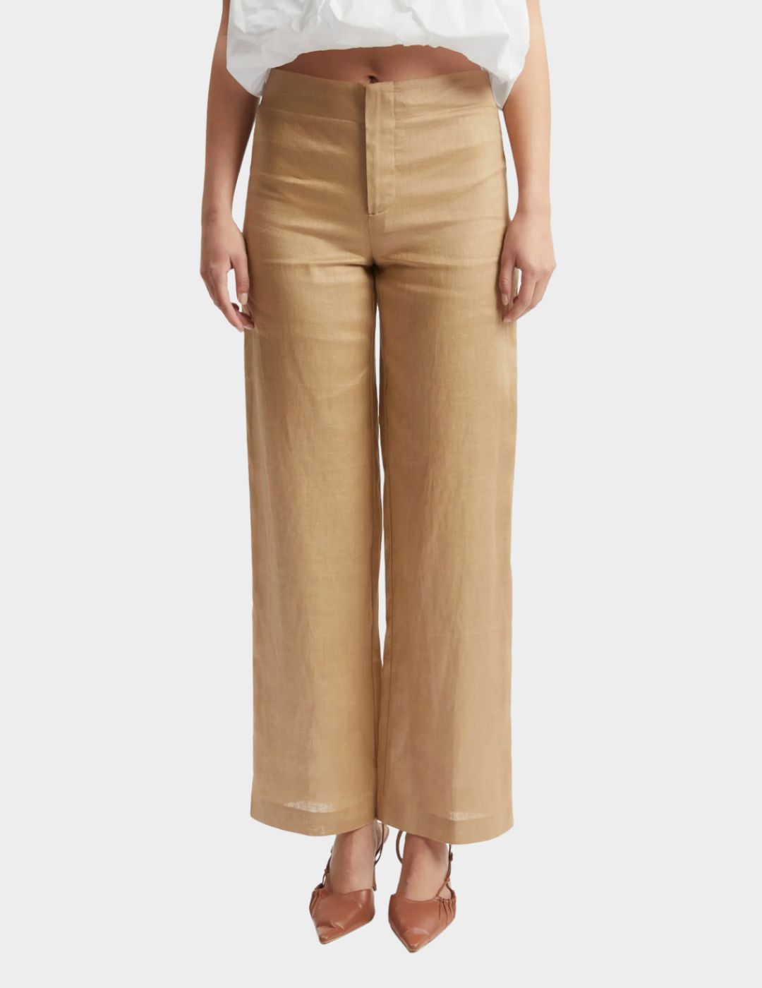 Image of tan linen trousers