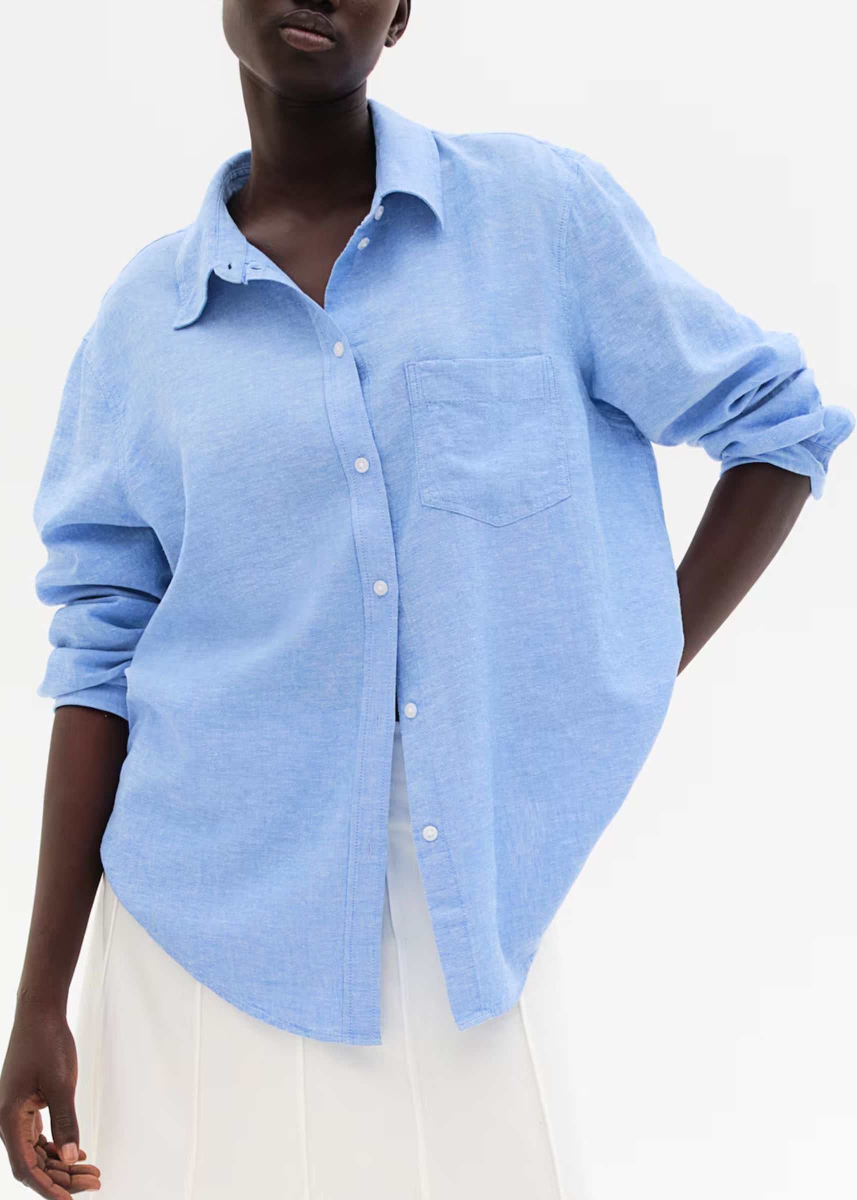 Linen-blend shirt on model