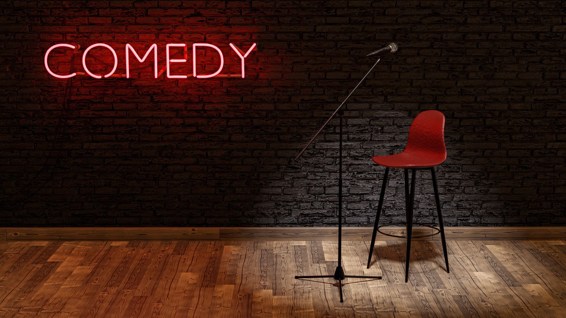 A comedy sign on stage