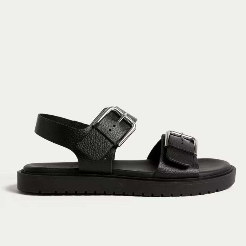 a side shot of M&S Leather Buckle Flatform Sandals