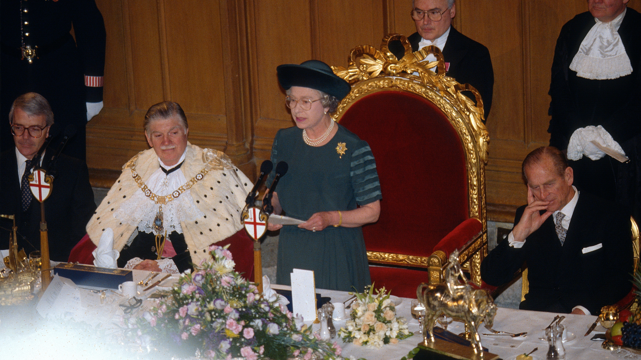 Queen Elizabeth delivers her "Annus Horribilis" speech at the Guildhall