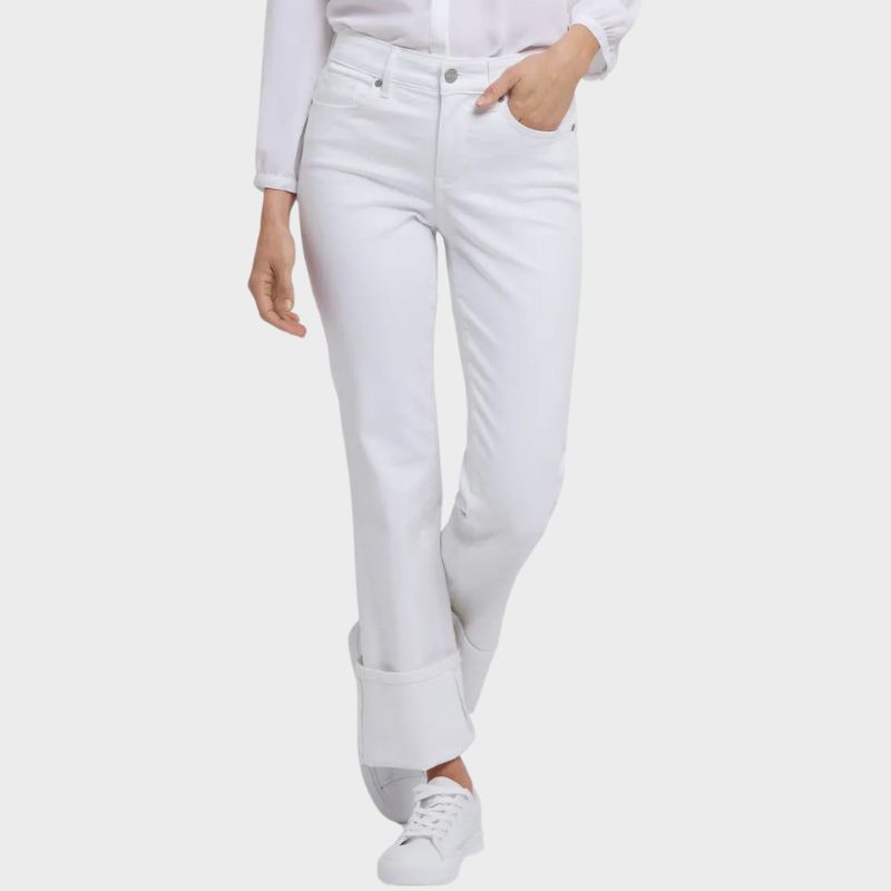 Marilyn Wide Cuff Straight Leg Jeans on model 