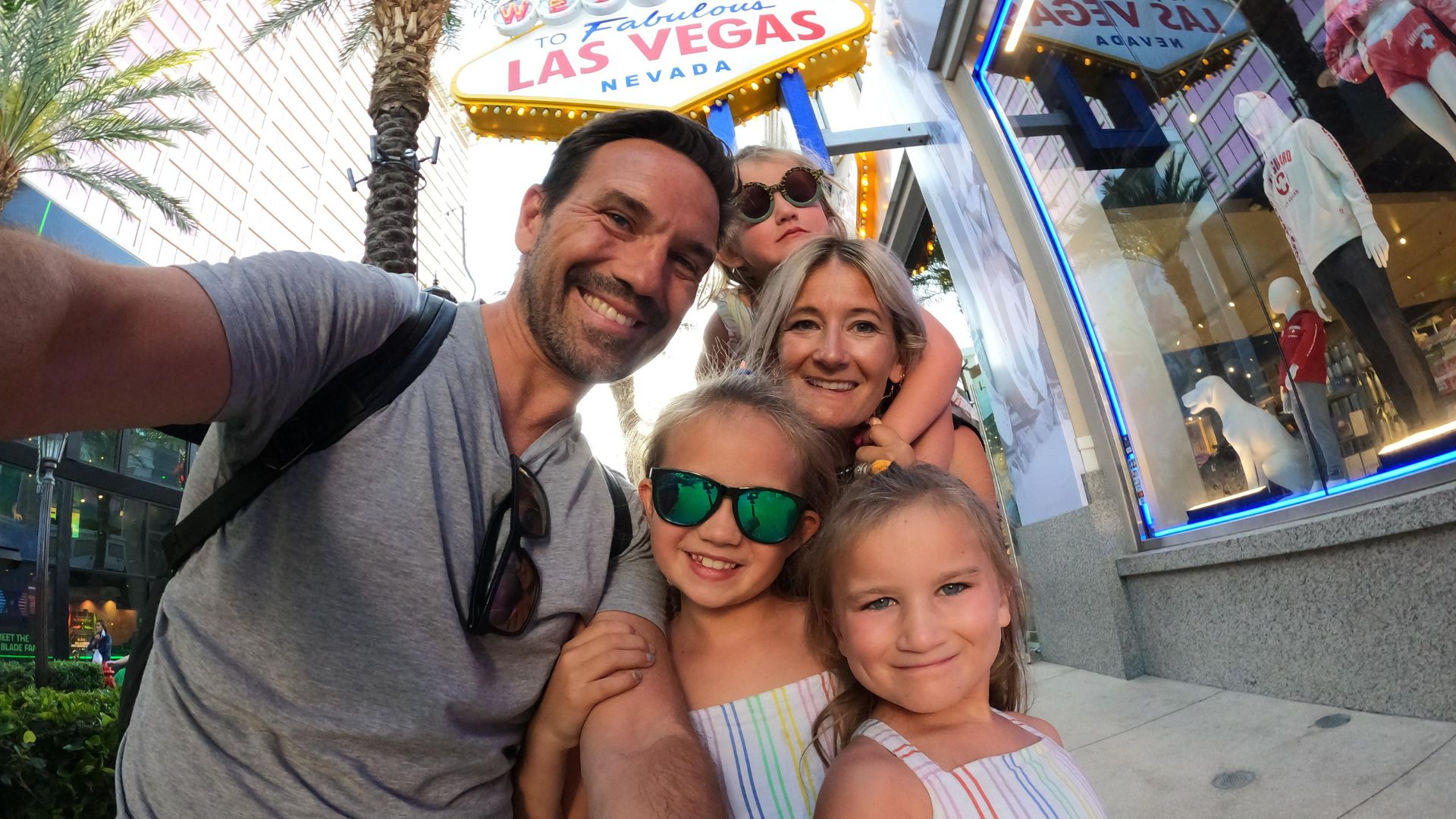 travelling teacher Katie Campbell and family in Las Vegas