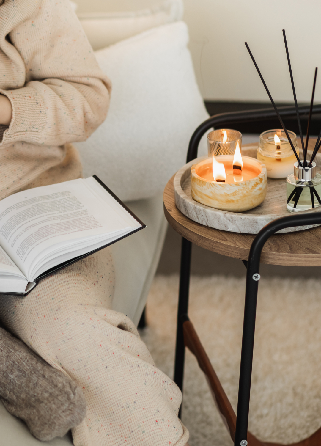 Reading nook with candles