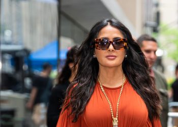 Salma Hayek proves burnt orange and mint green are a winning combination