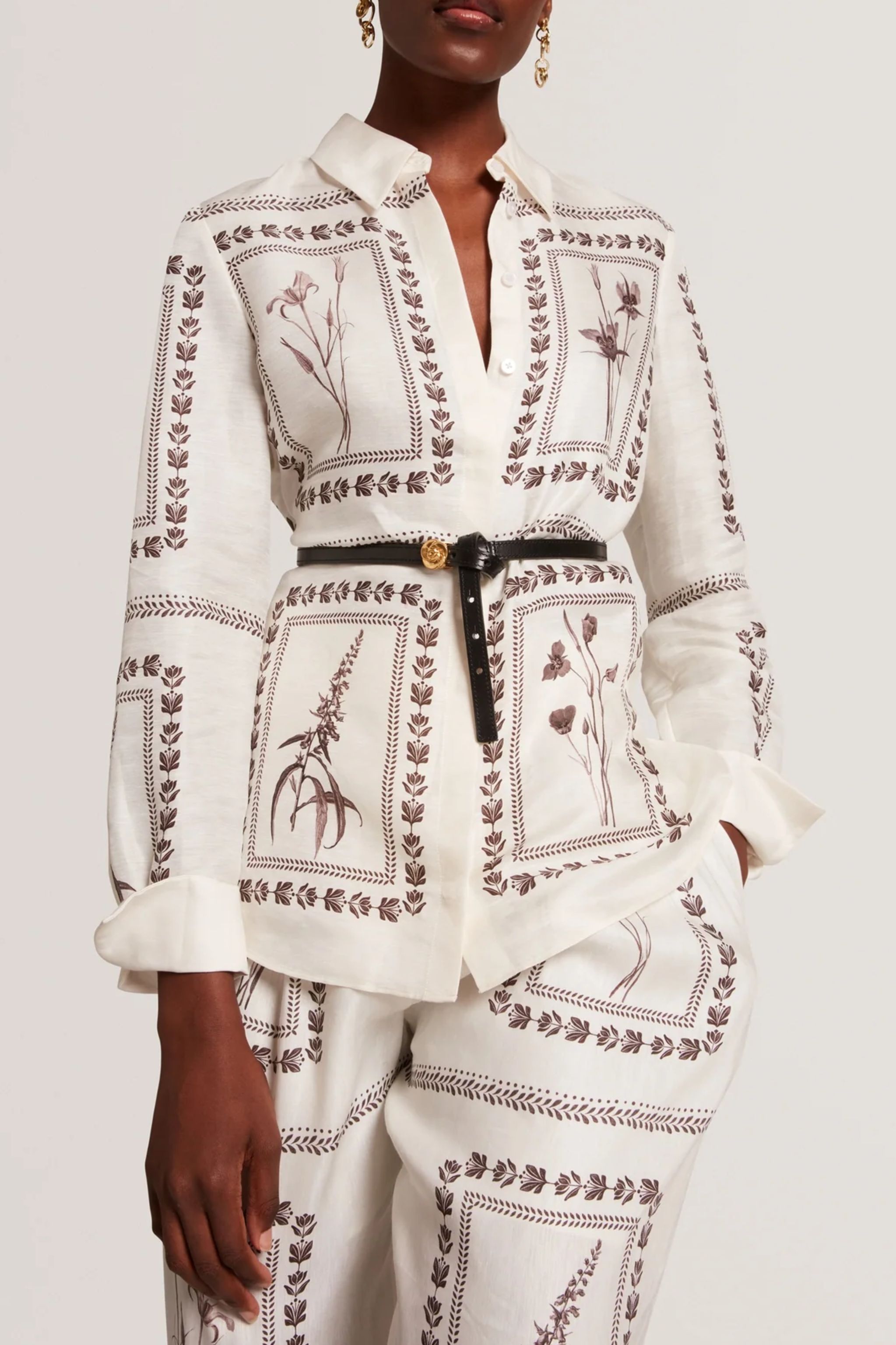 SIMCOA Panel Print Silk Linen Longline Shirt