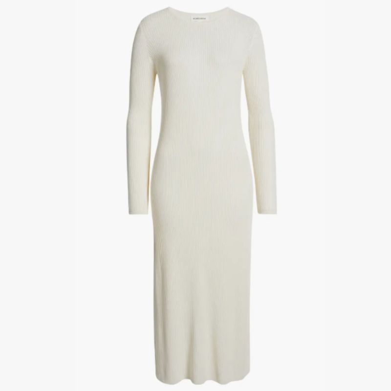 long sleeved white knit dress