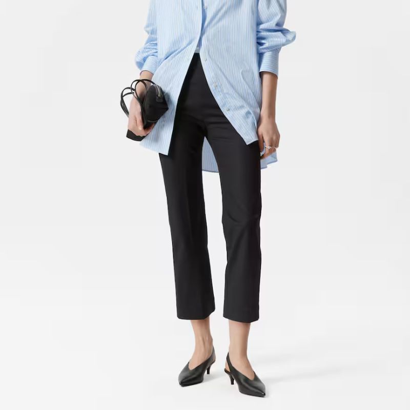 Slim Press-Crease Trousers on model 