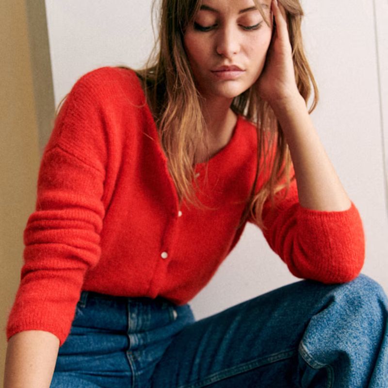 red cardigan