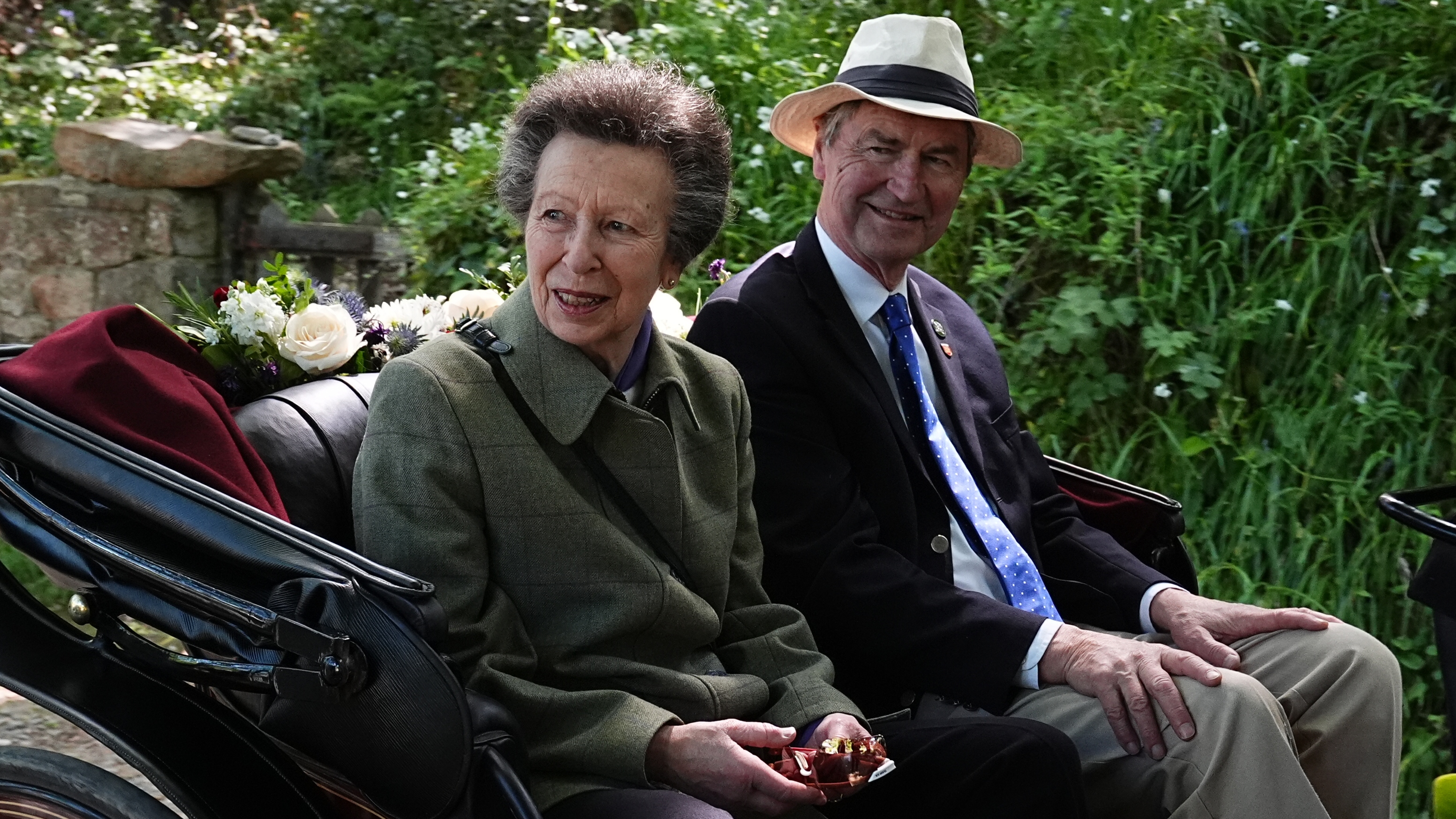 Princess Anne and Vice Admiral Sir Timothy Laurence visit Little Sark as they travel by horse and carriage to La Coupee