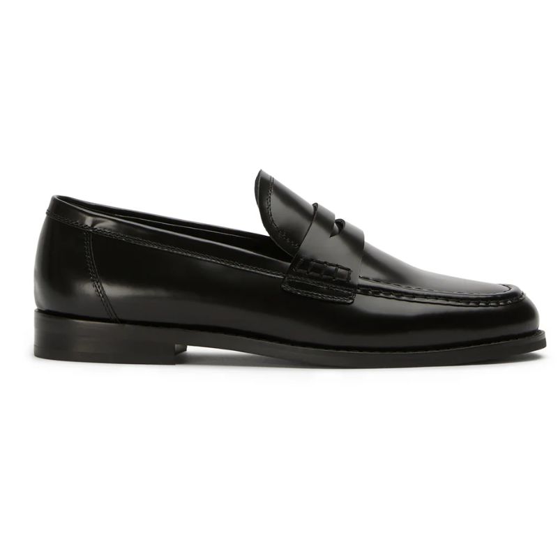 black leather loafers