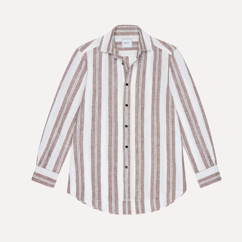 A cutout of a brown and white striped linen shirt by WNU