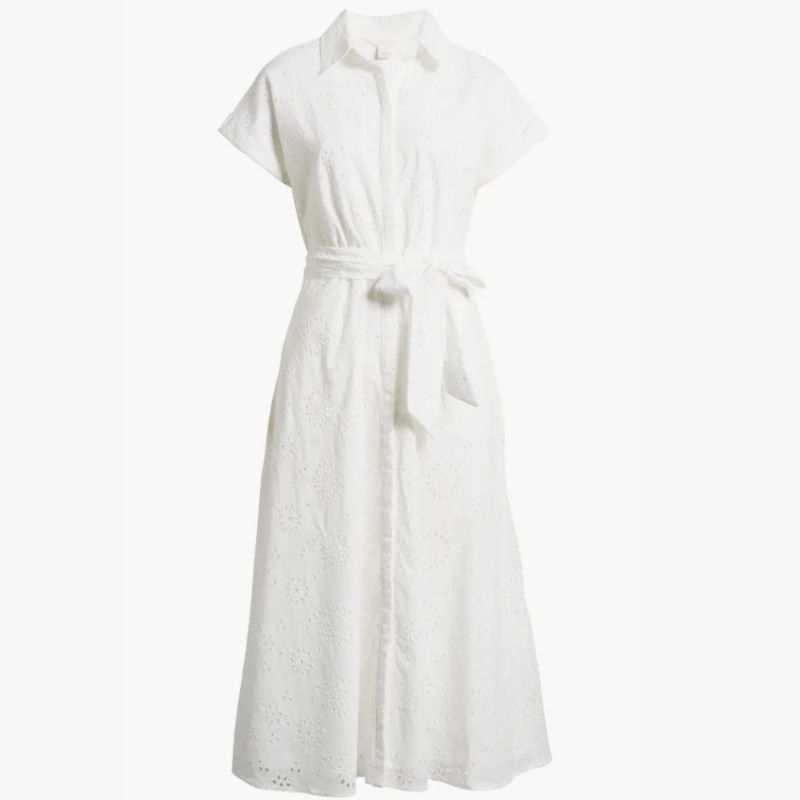white maxi dress with belted waist