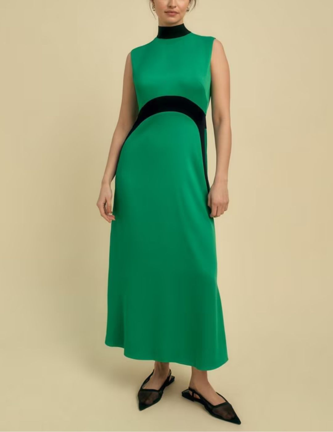 Florere, Sleeveless Colour Block Satin Midi Dress
