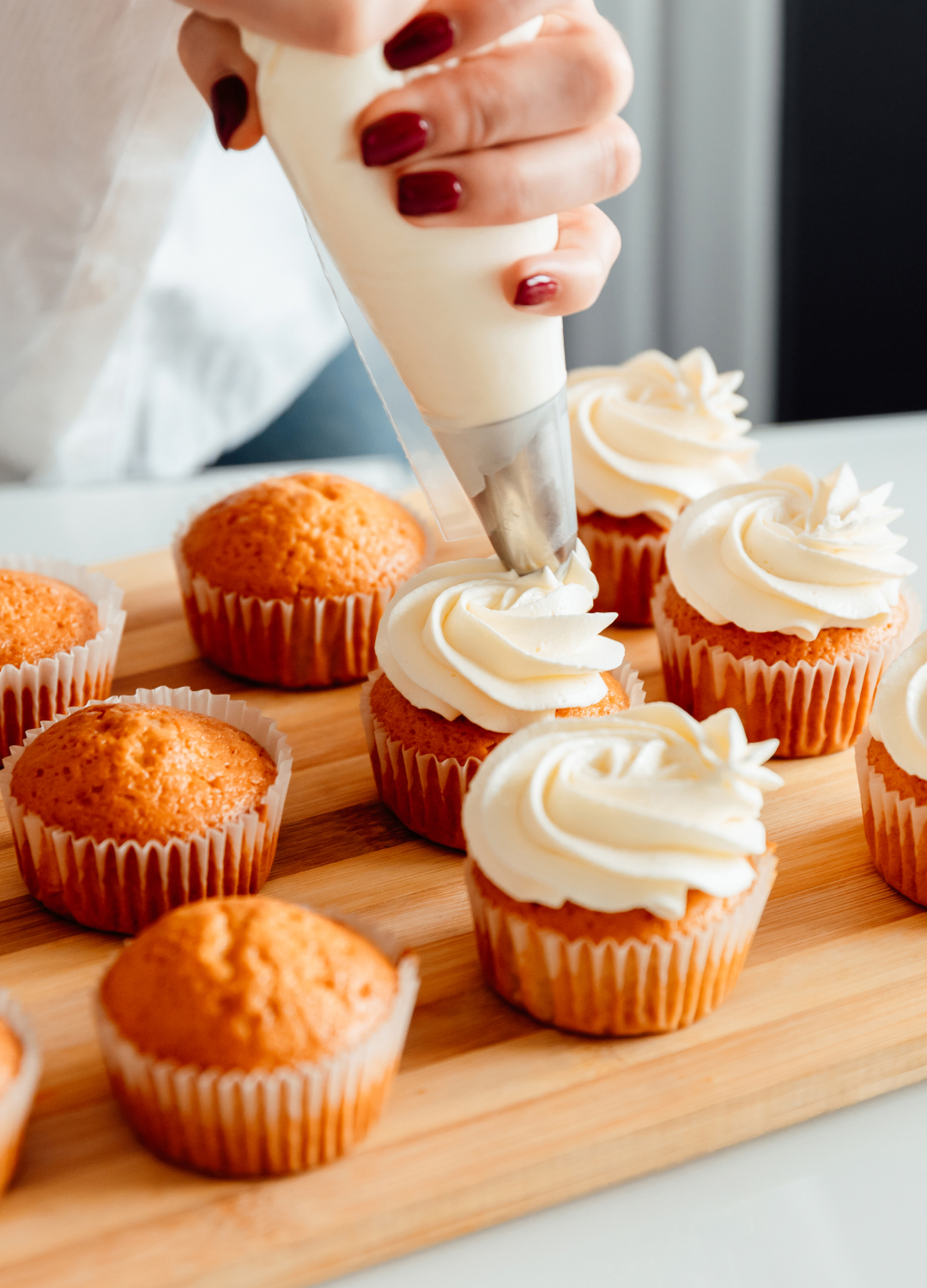 Cupcakes being decorated